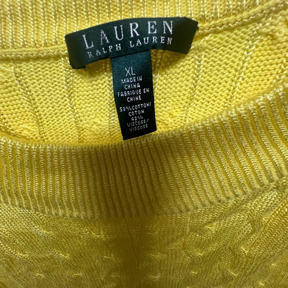 RALPH LAUREN VIBRANT YELLOW CABLE KNIT SWEATER SCOOP NECK SIZE XL COTTONVISCOSE - Picture 7 of 10